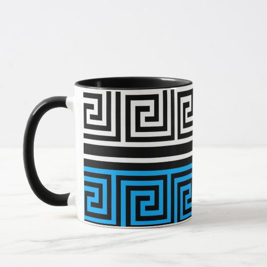 Mug Blue Black White Greek Key Fret Pattern Design  (Gauche)