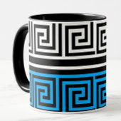 Mug Blue Black White Greek Key Fret Pattern Design 