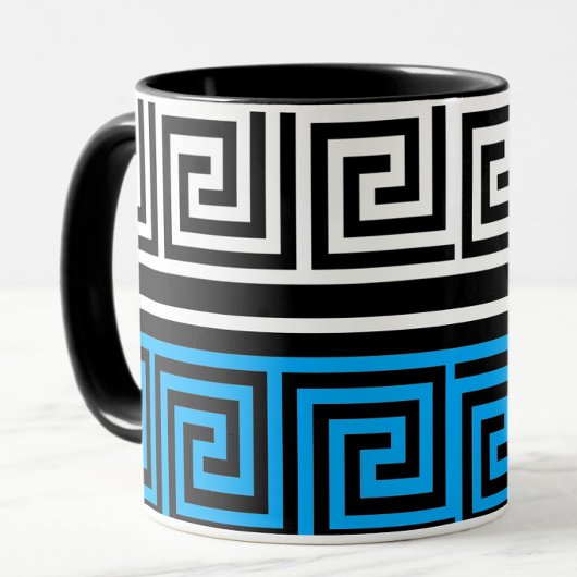 Mug Blue Black White Greek Key Fret Pattern Design 