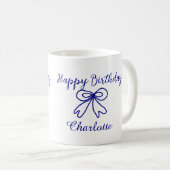 Mug Blue bow CUTIE AJOUTER NOM BABY heureux anniversai (Devant droit)