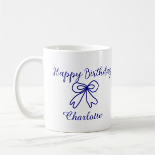 Mug Blue bow CUTIE AJOUTER NOM BABY heureux anniversai