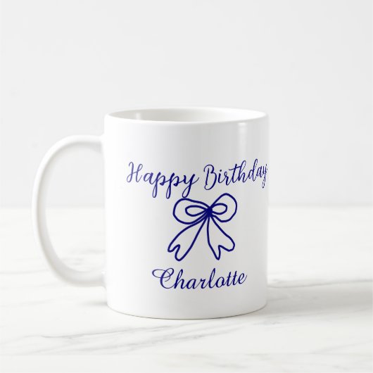 Mug Blue bow CUTIE AJOUTER NOM BABY heureux anniversai (Gauche)