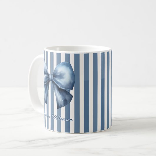 Mug Blue Bow Watercolor Stripe Design (Devant gauche)