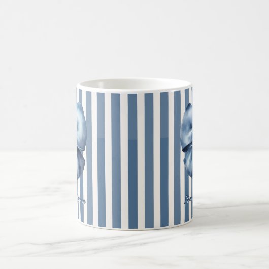 Mug Blue Bow Watercolor Stripe Design (Centre)