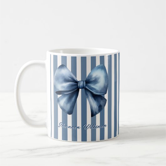 Mug Blue Bow Watercolor Stripe Design (Gauche)