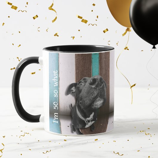 Mug Blue Brown Funny 50e Chien gros plan