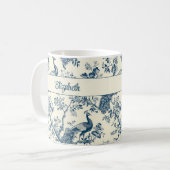 Mug Blue Chinoiserie Peacock Nom personnalisé (Devant gauche)
