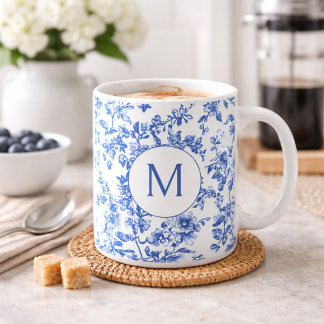 Mug Blue Country Floral Monogram 