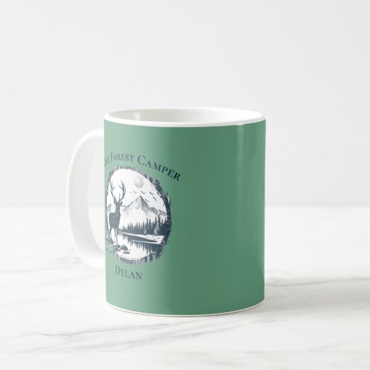 Mug Blue Deer Woods & Mountains Custom Text & Name (Devant gauche)