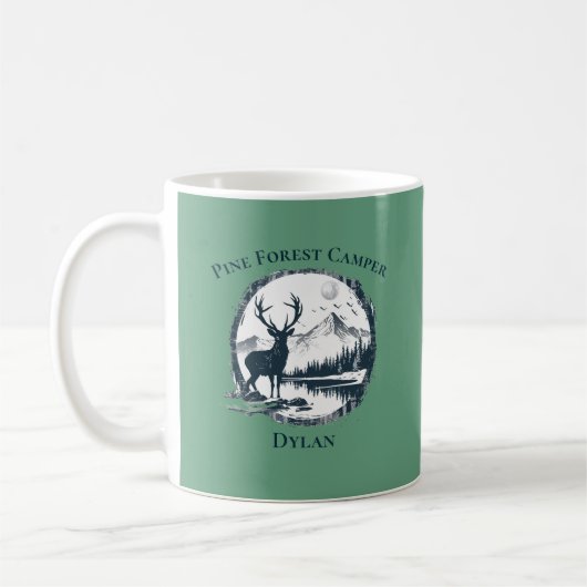 Mug Blue Deer Woods & Mountains Custom Text & Name (Gauche)