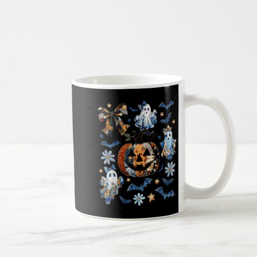 Mug Blue Denim Floral Patchwork Citrouille Ghost Coque (Droite)