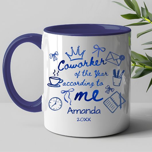 Mug Blue doodle hand drawn funny coworker quote