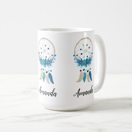Mug Blue Dreamcatcher Design Boho élégant (Devant droit)