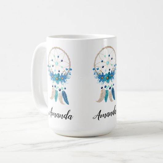 Mug Blue Dreamcatcher Design Boho élégant (Devant gauche)