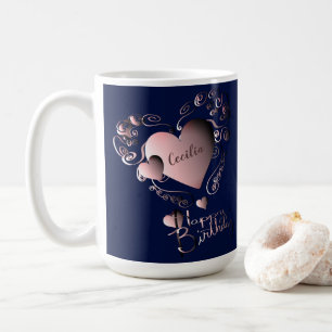 Mug Blue&Fancy Pink Coeurs 3D, "Joyeux anniversaire" a