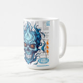Mug Blue Flaming Skull Streetwear Design | Cyberpunk G (Devant droit)