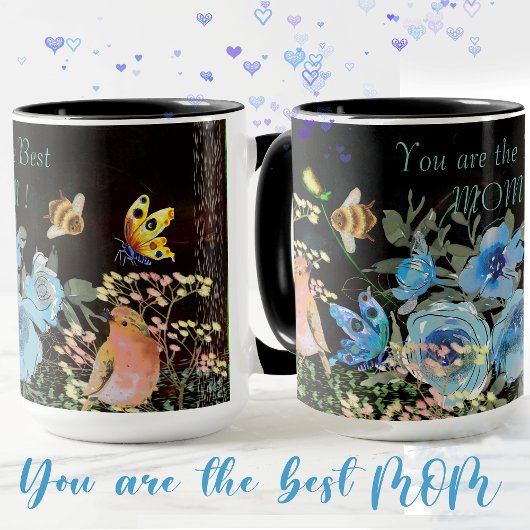 Mug Blue Floral Black Meilleure maman