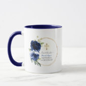 Mug Blue Floral Gold Boy 1er Anniversaire Baptême (Gauche)