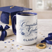 Mug Blue Floral Graduation Script with Custom Year