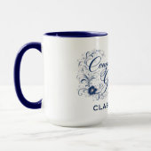 Mug Blue Floral Graduation Script with Custom Year (Gauche)