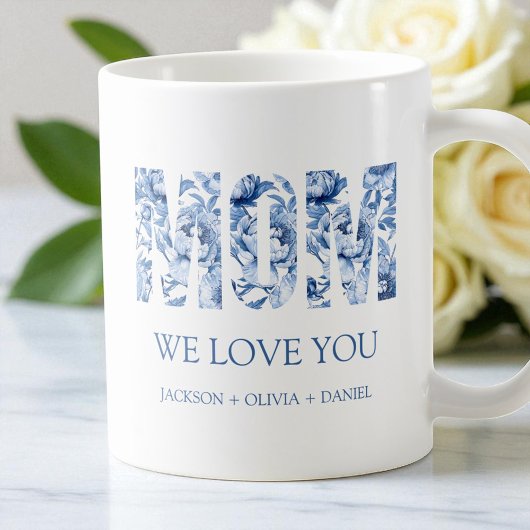 Mug Blue Floral Moderne Typographie Chic Maman We Love