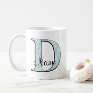 Mug Blue Floral Print D monogramme initiales Coffee Mu