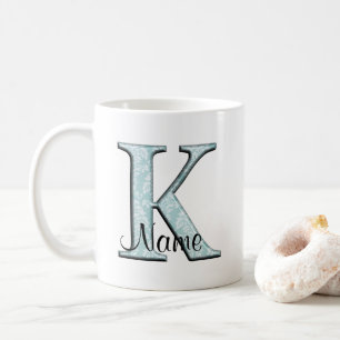 Mug Blue Floral Print K monogramme initiales Coffee Mu