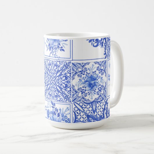 Mug Blue flowers,blue china,porcelain,birds  (Devant droit)
