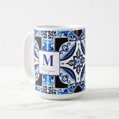 Mug Blue French Tile douche nuptiale favorise le monog (Devant gauche)