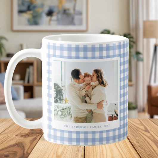 Mug Blue Gingham Custom Photo