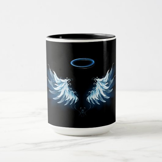 Mug Blue Glowing Angel Wings on black background (Centre)