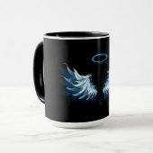 Mug Blue Glowing Angel Wings on black background (Devant gauche)