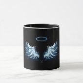 Mug Blue Glowing Angel Wings on black background (Centre)