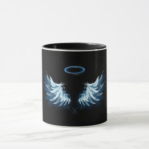 Mug Blue Glowing Angel Wings on black background