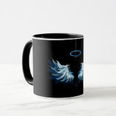 Mug Blue Glowing Angel Wings on black background (Devant gauche)