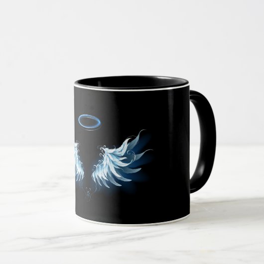 Mug Blue Glowing Angel Wings on black background (Devant droit)