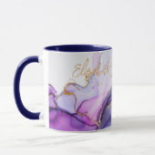 Mug Blue Gold Purple Aquarelle Monogramme Nom Cadeau (Gauche)
