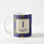 Mug Blue Gold Stars Nom Monogramme Initial (Gauche)