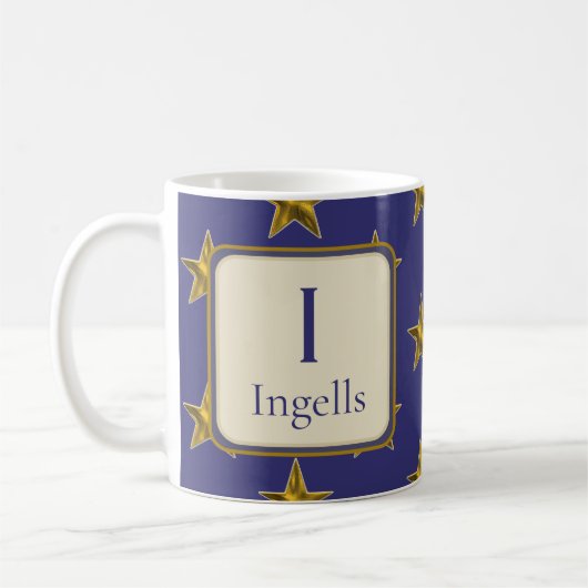 Mug Blue Gold Stars Nom Monogramme Initial (Gauche)