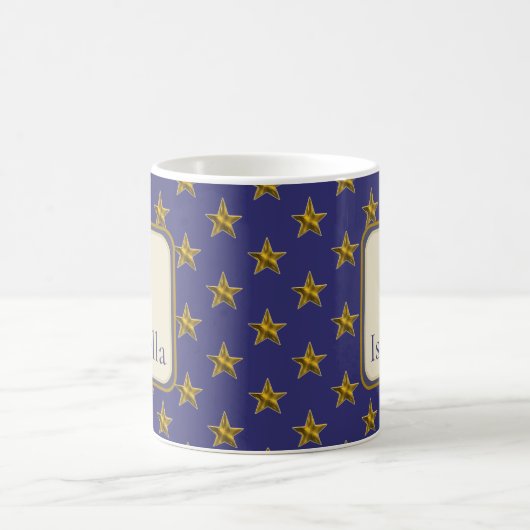 Mug Blue Gold Stars Prénom Monogramme Initial (Centre)