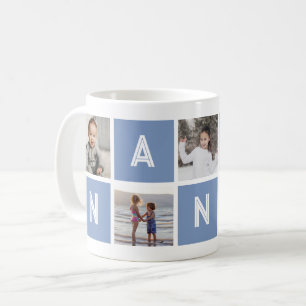 Mug Blue Grandmother 5 Photo Collage Nana
