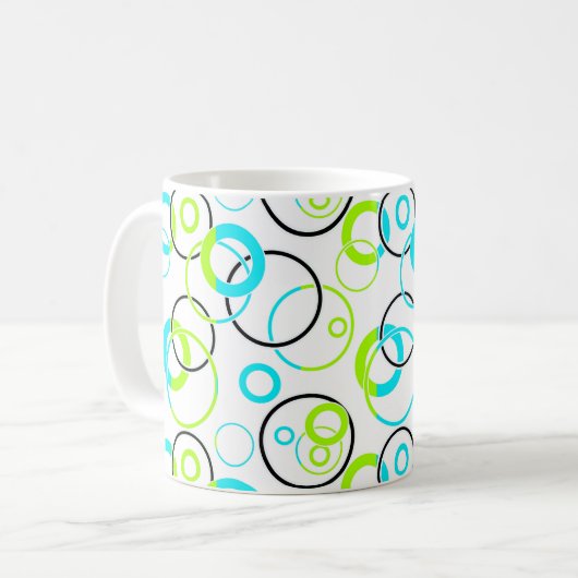 Mug blue green and black rings and circles on white (Devant gauche)