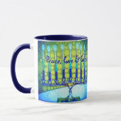 Mug Blue Green Hanoukka Menorah Peace Love Light Citat (Gauche)