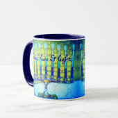 Mug Blue Green Hanoukka Menorah Peace Love Light Citat (Devant gauche)