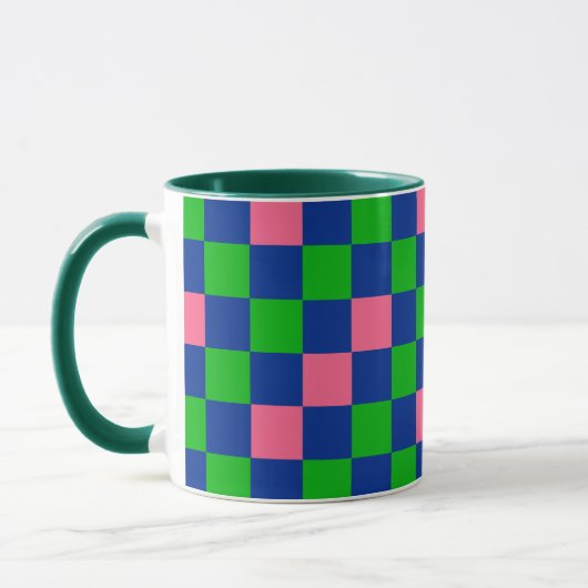 Mug Blue Green Pink Checkered Pattern Design  (Gauche)