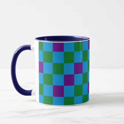 Mug Blue Green Purple Checkered Pattern Design  (Gauche)