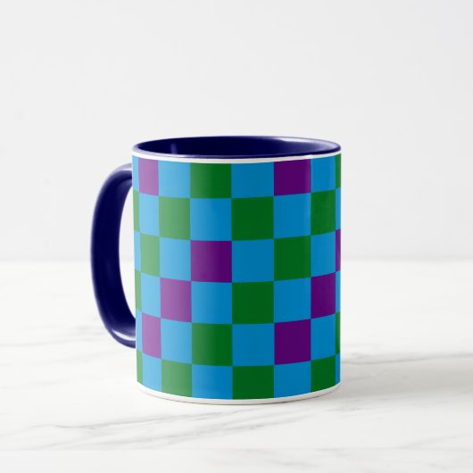 Mug Blue Green Purple Checkered Pattern Design  (Devant gauche)