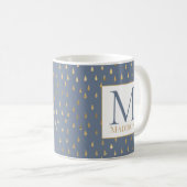Mug Blue Grey Gold Raindrop Moderne Monogramme tendanc (Devant droit)