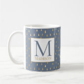 Mug Blue Grey Gold Raindrop Moderne Monogramme tendanc (Gauche)