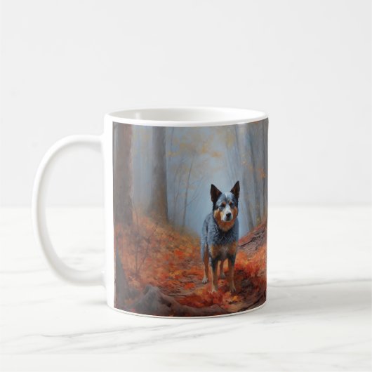 Mug Blue Heeler dans les feuilles d'automne automne au (Gauche)